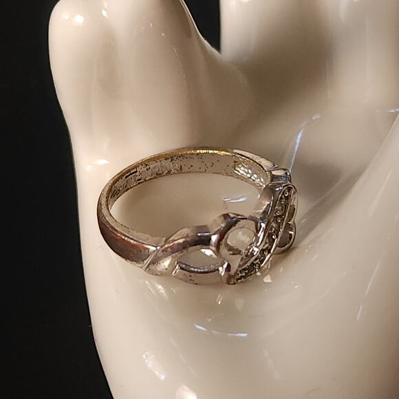 Two Hearts Rhinestone Statement ring, Sterling Silver Ring, Size 6 - Picture 5 of 10